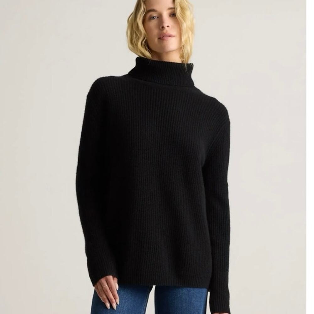 Quince Mongolian Cashmere Fisherman Turtleneck Sweater in Black Size Small NWT!